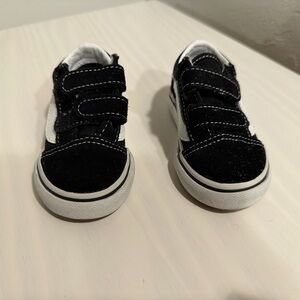 Vans Kids Black and White Velcro Sneakers
